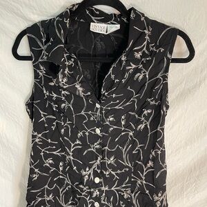 Vintage Studio Sleeveless Button Down Long Shirt Dress Flower on Black Size 12P